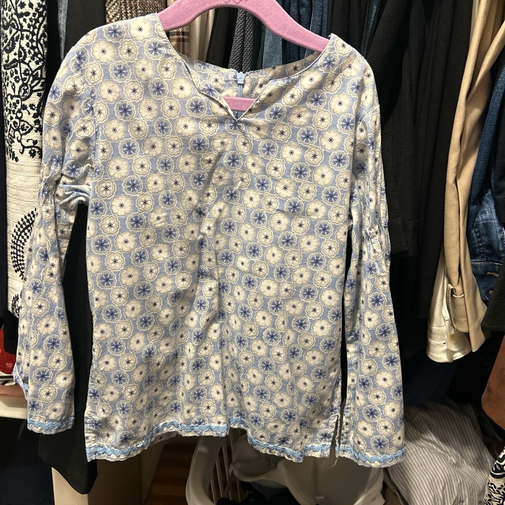 Blue Patterned Kids Long Sleeve Shirt
